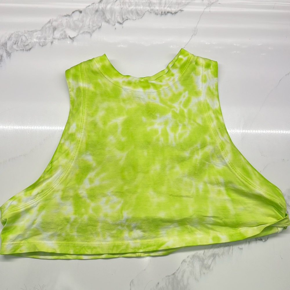 LULULEMON ALL YOURS CROPPED TANK TOP COLOR TIE DYE ECCENTRIC LIME
